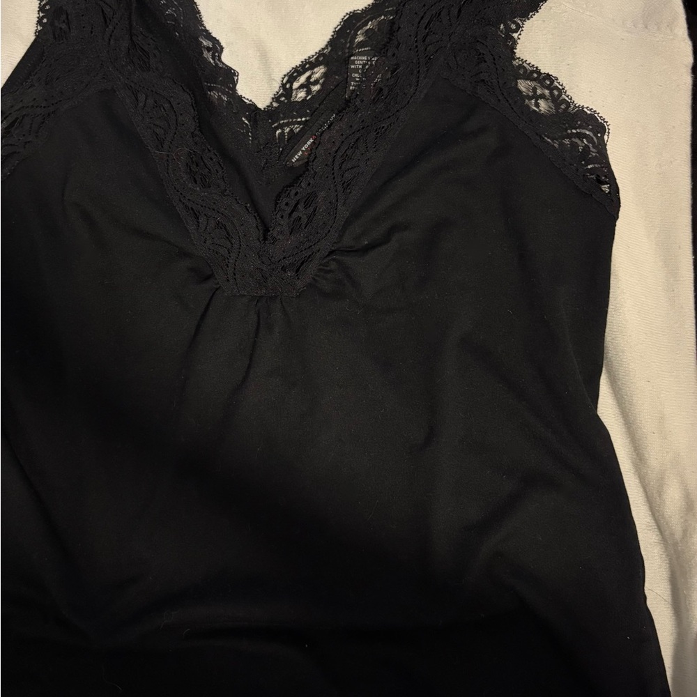 New York & Company Black Lace Detail Top